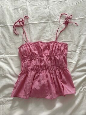 Beige Botany Pink Coastal Chic Tie-Shoulder Smocked Peplum Camisole Size Large